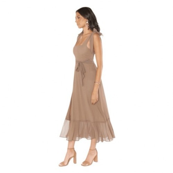 Show Me Your MuMu Claire Midi Dress Dune Chiffon Fitted Bodice Smocked Back S - Picture 5 of 8